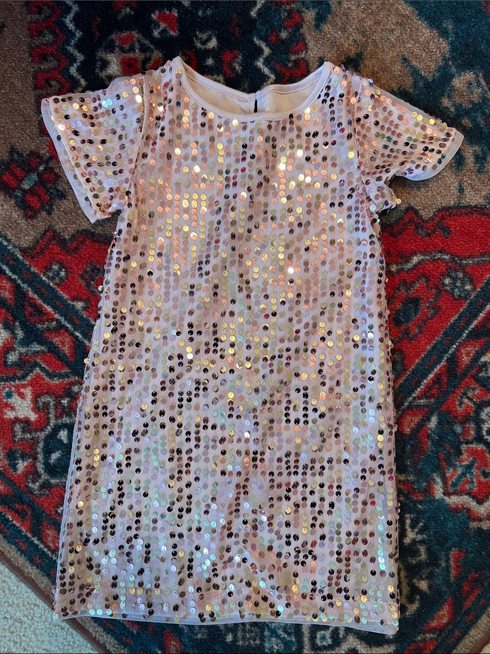 Girls' Pink Sequin Short Sleeve Dress